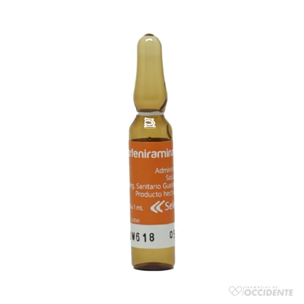 CLORFENIRAMINA MALEATO 10mg/ml AMPOLLA x 1 (CAJA DE 25 UNIDADES). SELECTPHARMA