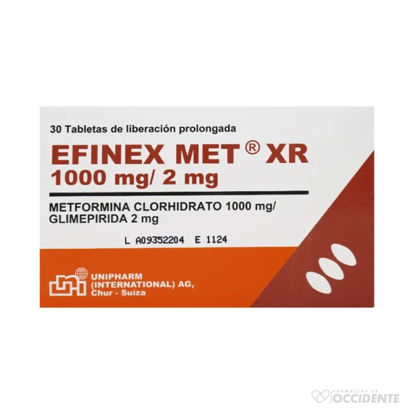 EFINEX MET XR TABLETAS 1000MG/2MG X 30