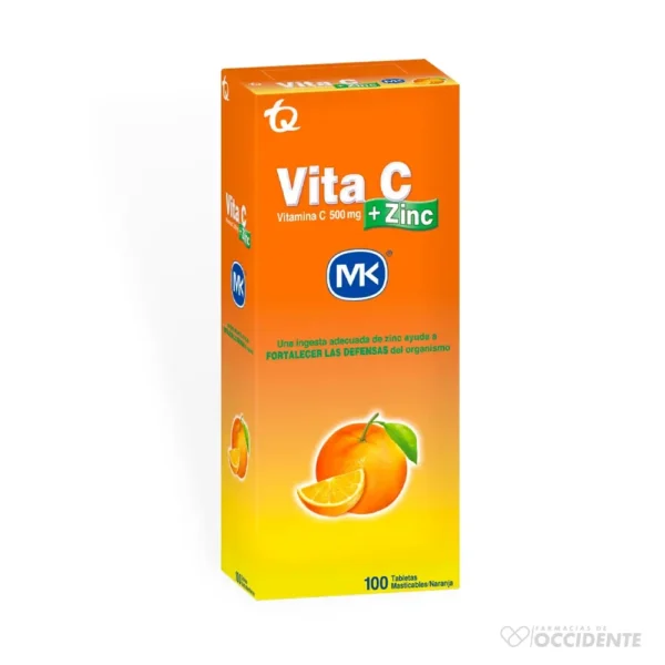 VITA C ZINC MK TABLETAS MASCTICABLES NARANJA 500MG X 10 (CAJA 10 BLISTER)