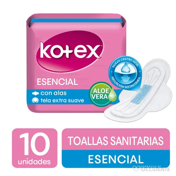 KOTEX ESENCIAL TELA BOLSA C/ALAS X 10