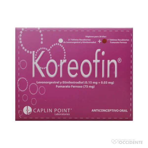 KOREOFIN TABLETA 1X28 (LEVONORGESTREL Y ETINILESTRADIOL TAB.(0.15MG 0.03MG) FUMARATO FERROSO TAB. 75 MG ). CAPLIN P