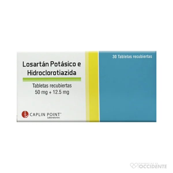 LOSARTAN POTASICO + HIDROCLOROTIAZIDA 50/12.5MG TABS X 30 TABLETAS. CAPLIN POINT