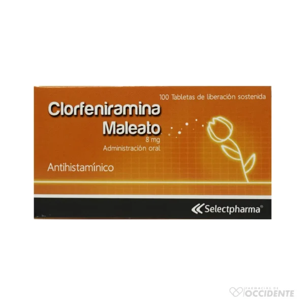 CLORFENIRAMINA 8mg TABLETAS X20.(CAJA DE 5 BLISTER) SELECTPHARMA