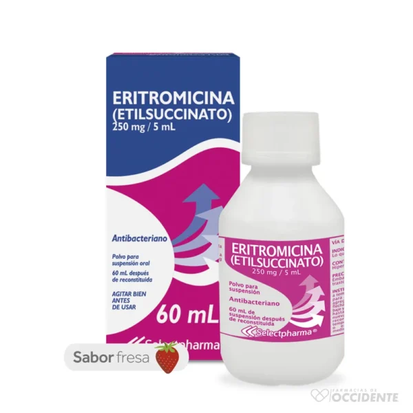 ERITROMICINA 250mg/5ml 60ML POLVO PASA SUSPENSION. SELECTPHARMA