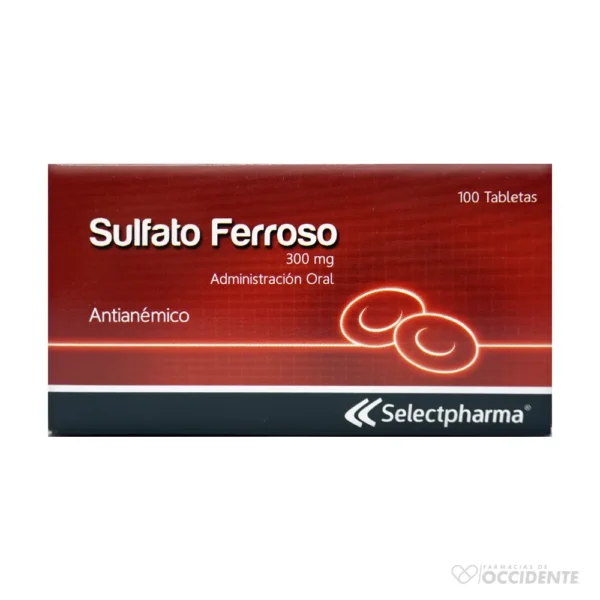 SULFATO FERROSO 300mg X 10 TABLETAS (CAJA DE 10 BLISTER). SELECTPHARMA